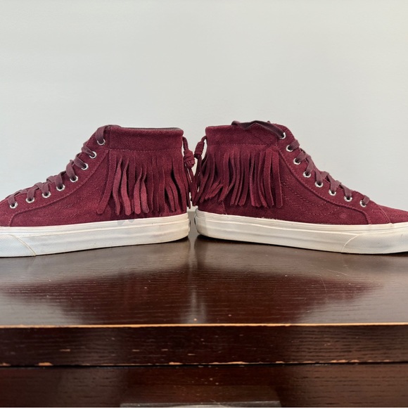 Maroon Fringe Suede Vans Sneakers - Picture 1 of 5